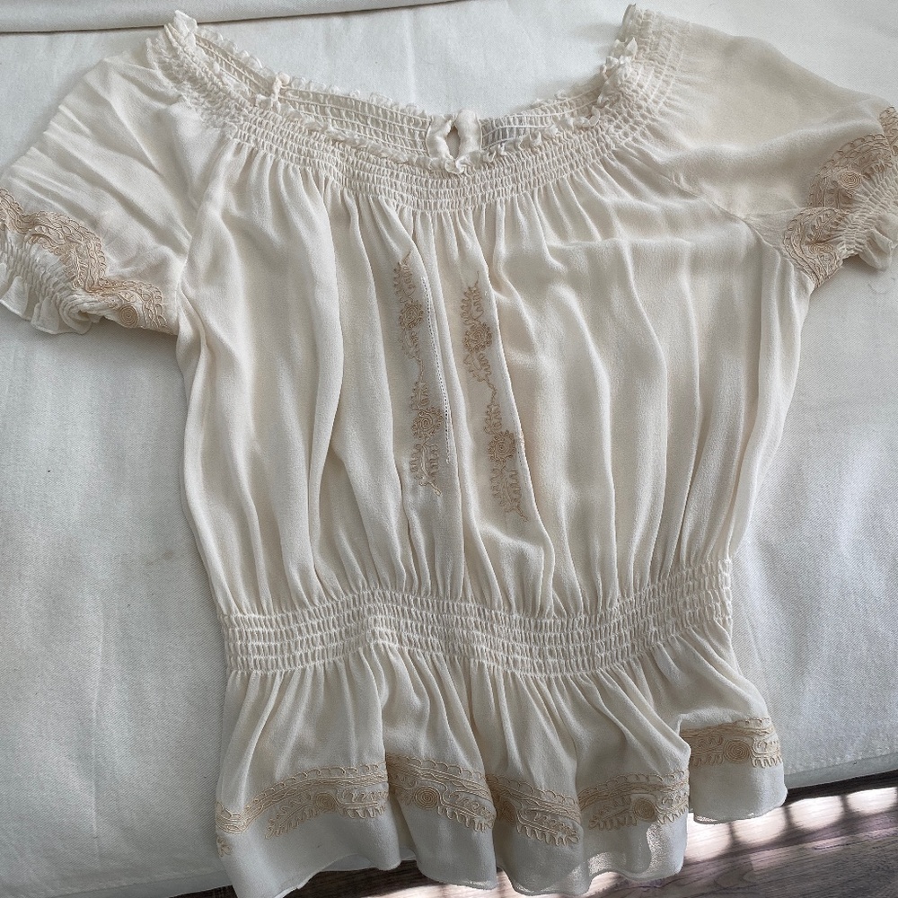 Off shoulder sheer blouse